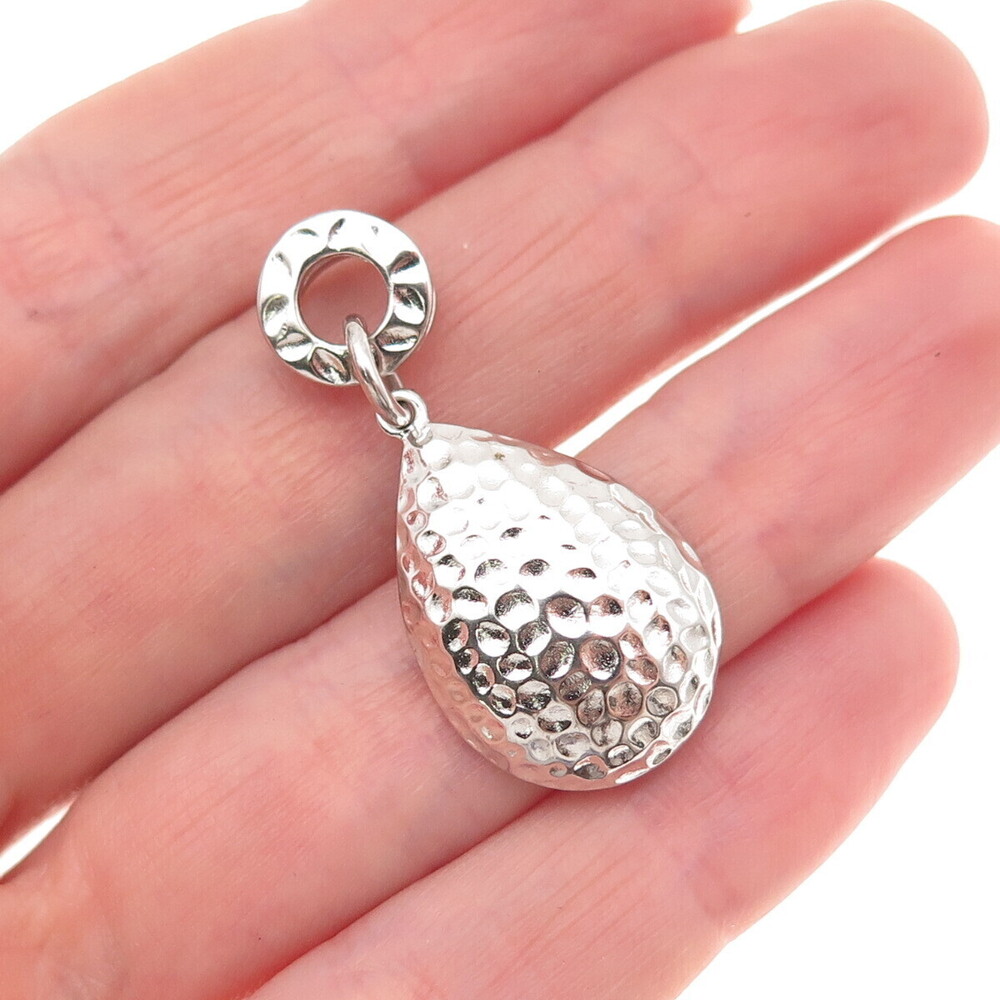 925 Sterling Silver Vintage Hammered Teardrop Slide Charm Pendant